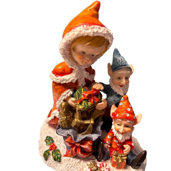 Christmas Elf & Child Figurine Holiday Resin Decoration Vintage Style - Picture 2 of 6